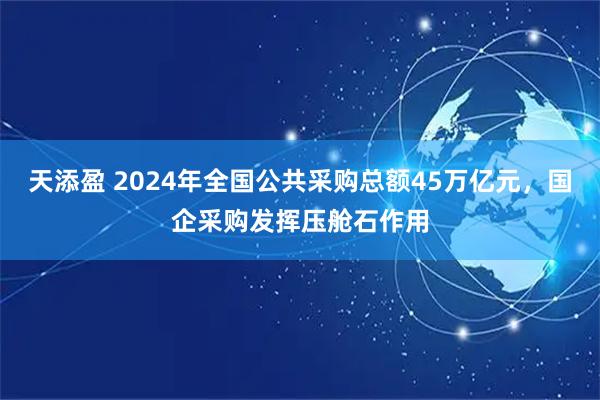 天添盈 2024年全国公共采购总额45万亿元，国企采购发挥压舱石作用